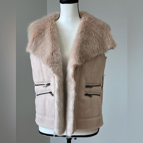 Dolce Cabo size small faux fur and suede open front vest new with tags blush - Picture 1 of 15
